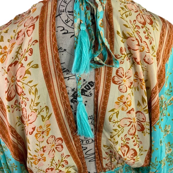 Southern Fried Chics Womens Medium Mini Dress Boho Cold Shoulder Plunging V-Neck - Picture 7 of 12